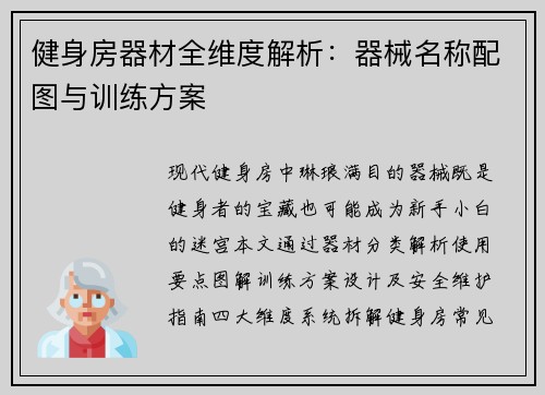 健身房器材全维度解析：器械名称配图与训练方案
